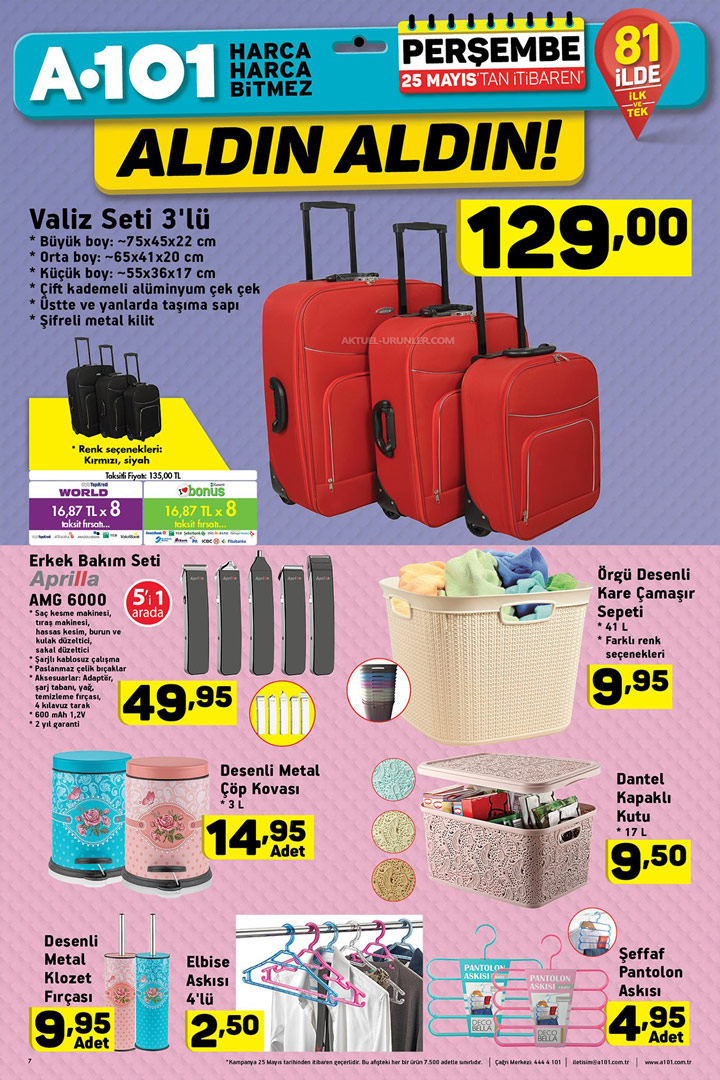 A101 25 Mayıs Valiz ve Banyo Ürünleri Sayfası