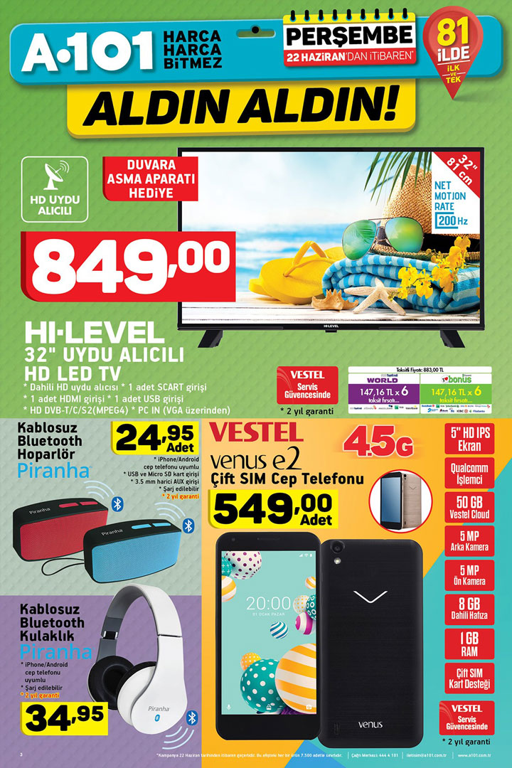 A101 22 Haziran Elektronik Aktüel Ürünler Sayfası