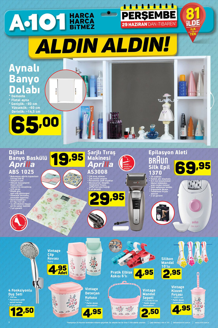 A101 29 Haziran Banyo Aktüel Ürünler Sayfası