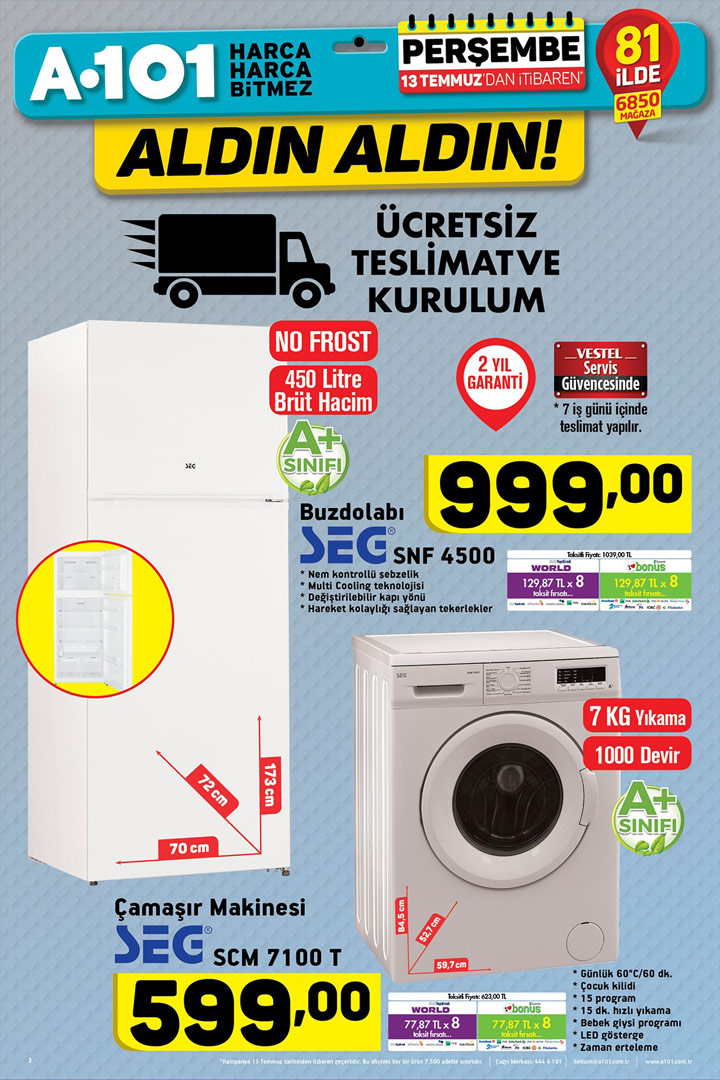 A101 13 Temmuz Beyaz Eşya Aktüel Fırsatları