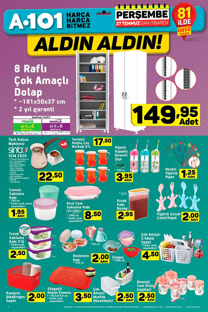 A101 27 Temmuz Aktüel Kampanyalı Ürünler