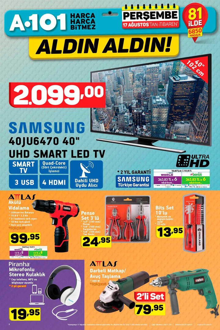 A101 17 Ağustos İtibari İle Geçerli Aktüel Ürünler