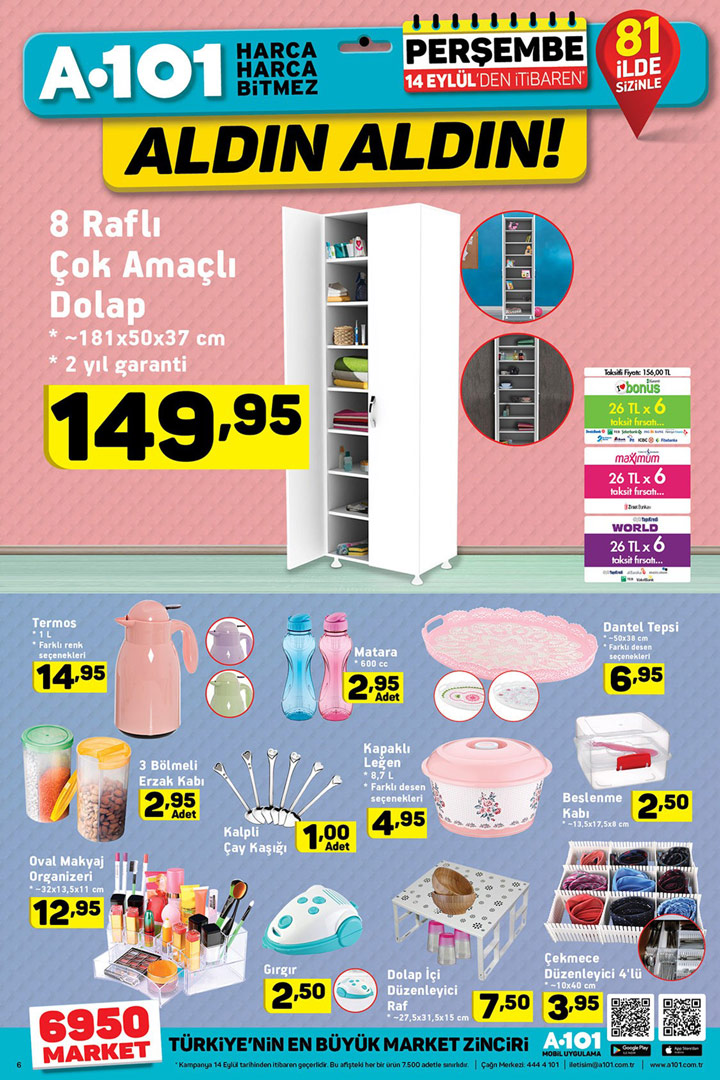 A101 14 Eylül Aktüel Ürünleri & Mutfak Ürünleri ve Dolap