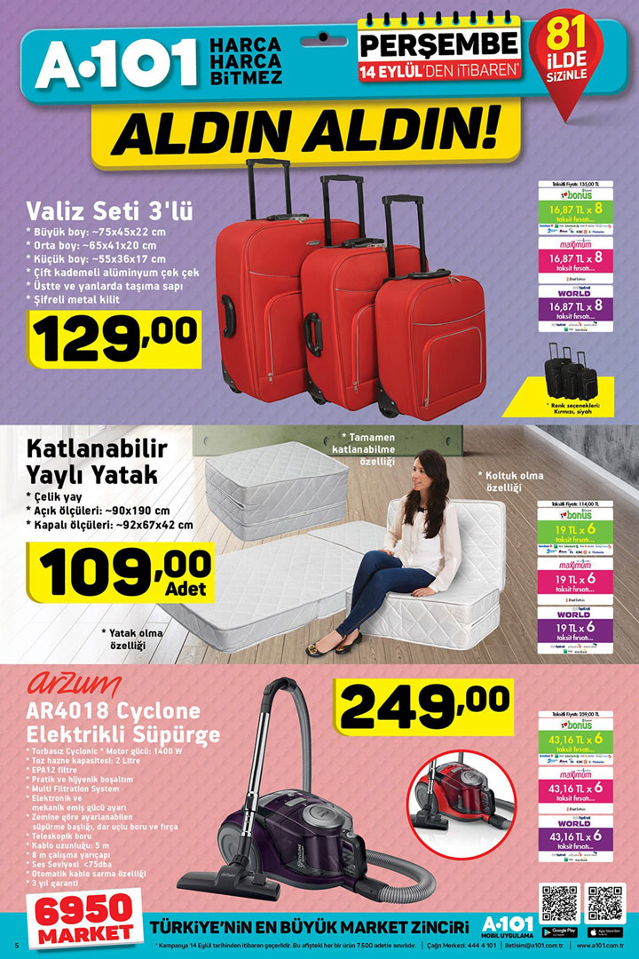 A101 14 Eylül Valiz & Yatak & Süpürge İndirimi Sayfası