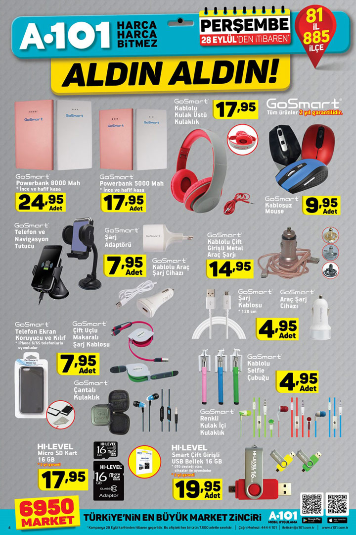 A101 28 Eylül GoSmart Aktüel Ürün İndirimleri