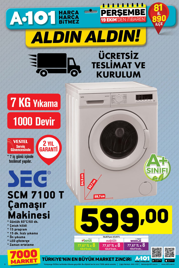 A101 19 Ekim İtibari İle Geçerli Çamaşır Makinesi Sayfası