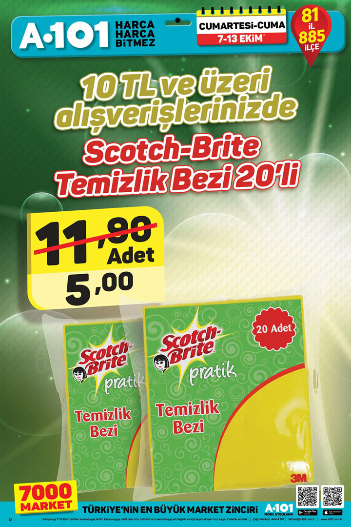 A101 7 Ekim 10 TL ve Üzeri Alışveriş İndirimi