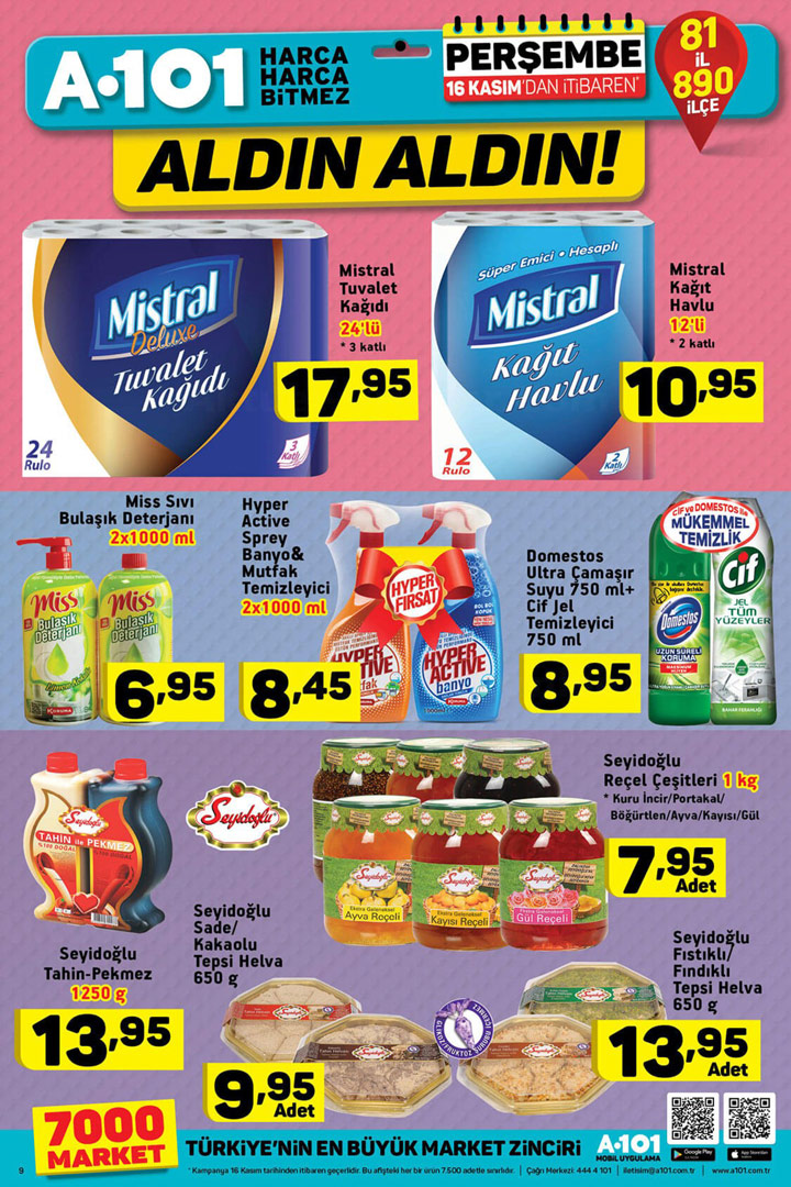 A101 16 Kasım Temizlik ve Seyidoğlu Aktüel Fırsatları