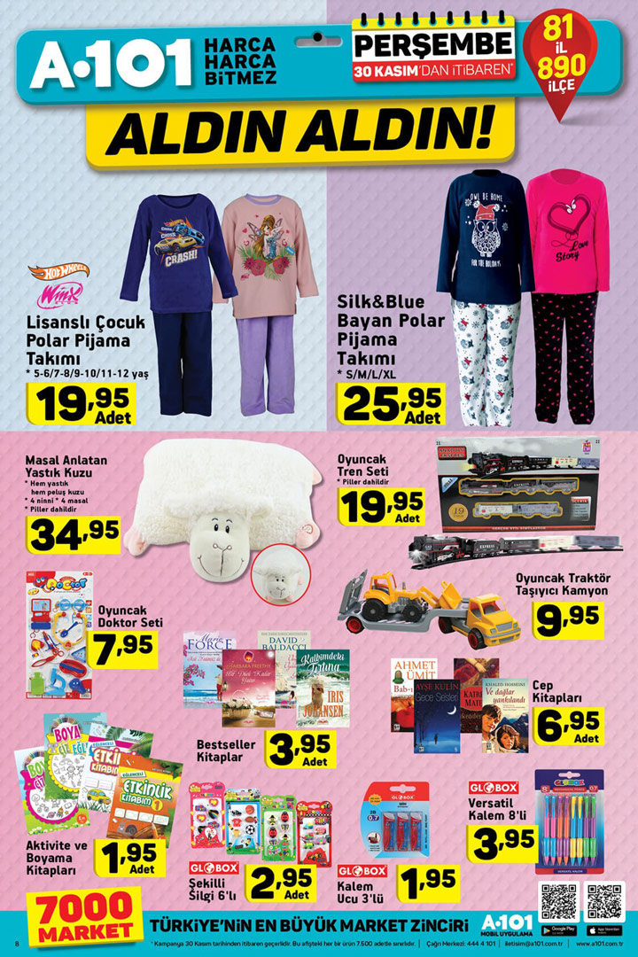 A101 30 Kasım Perşembe Oyuncak ve Pijama Aktüel Ürünleri