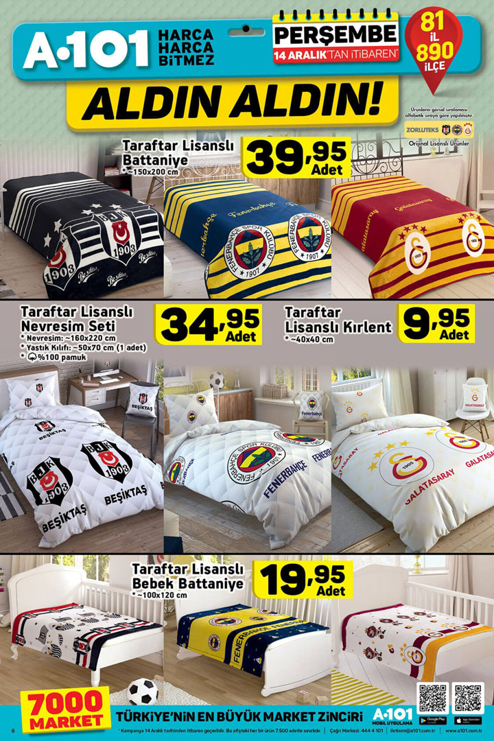 A101 14 Aralık Lisanslı Taraftar Ürünleri Sayfası