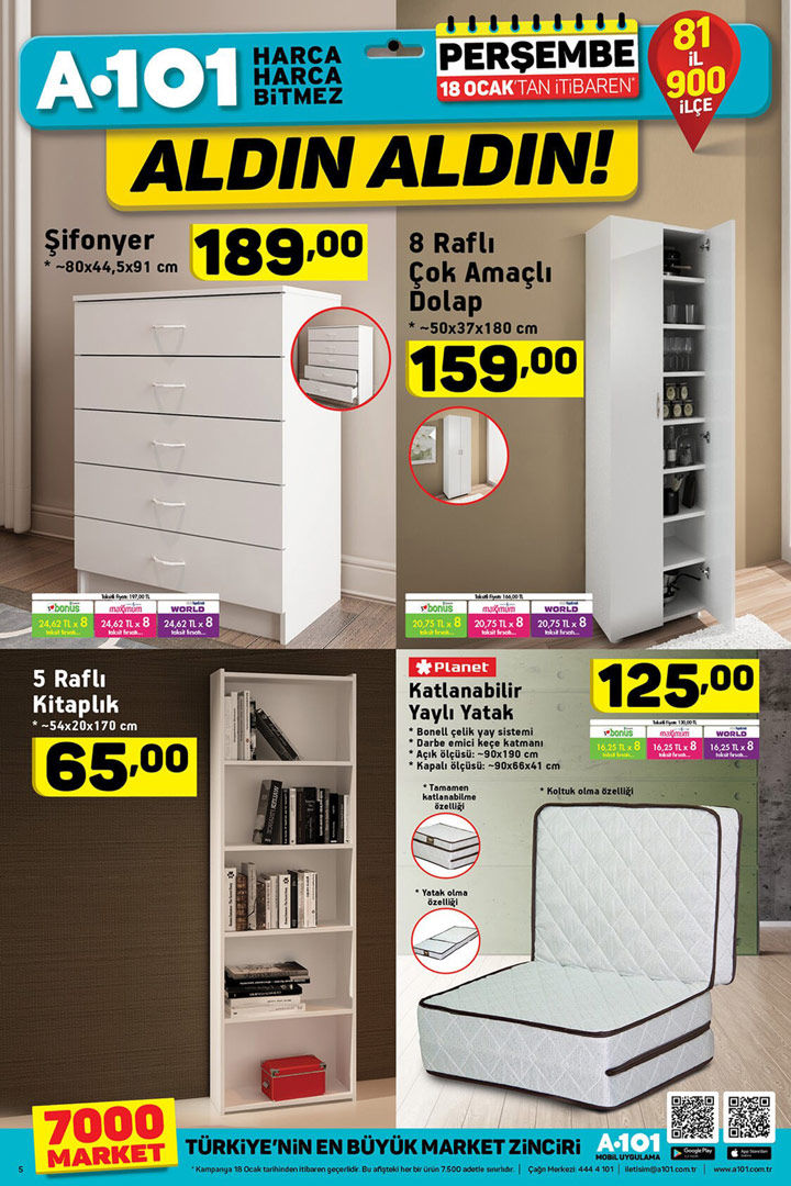 A101 18 Ocak Aktüel Mobilya Ürünleri Sayfası