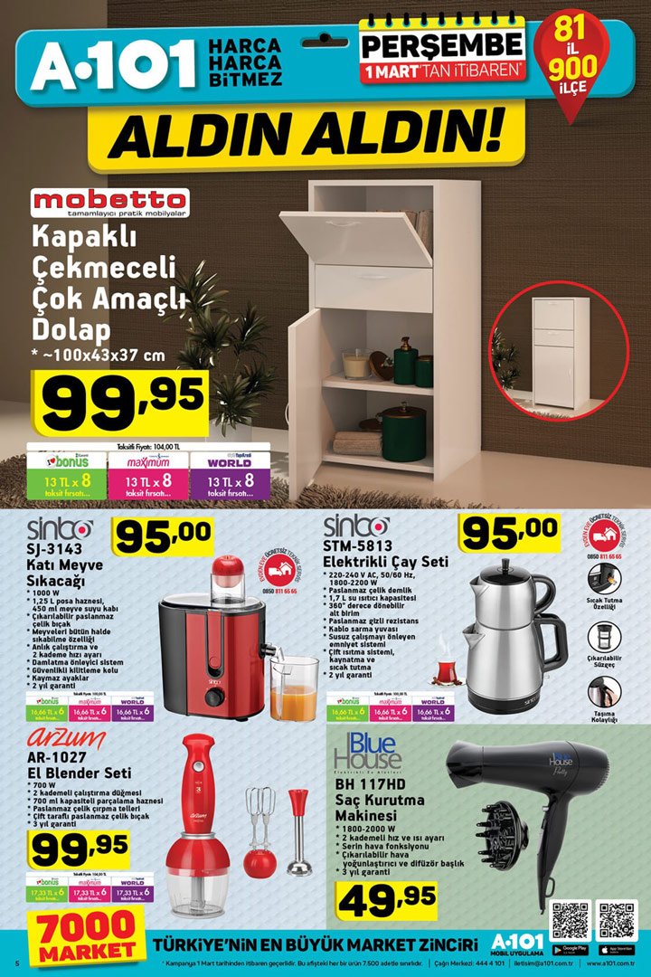 A101 1 Mart Dolap ve Ev Elektroniği Aktüel İndirimleri