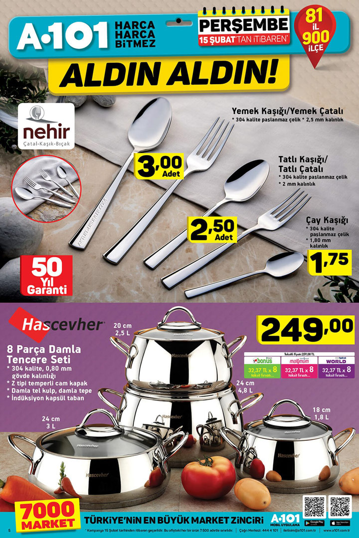 A101 15 Şubat Nehir ve Hascevher Fırsatları Aktüel Ürünleri