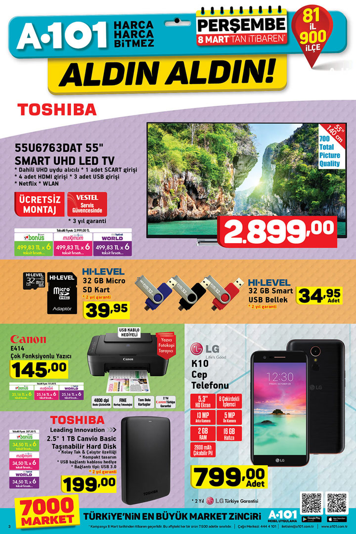 A101 8 Mart Aktüel TV, Cep Telefonu, Elektronik Ürünleri