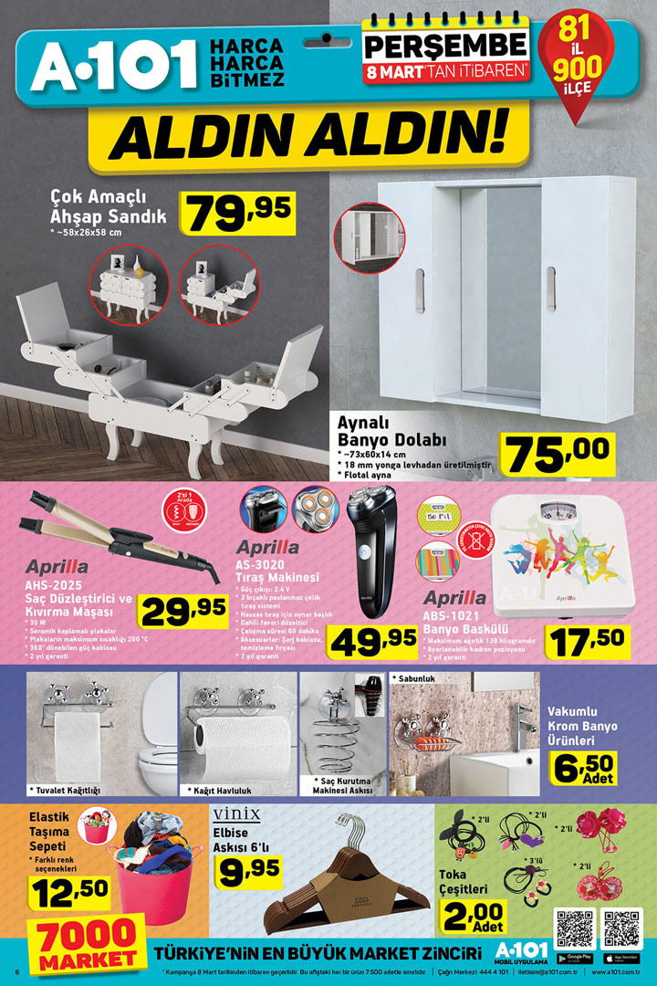 A101 Perşembe 8 Mart 2018 Kampanyalı Ürünleri