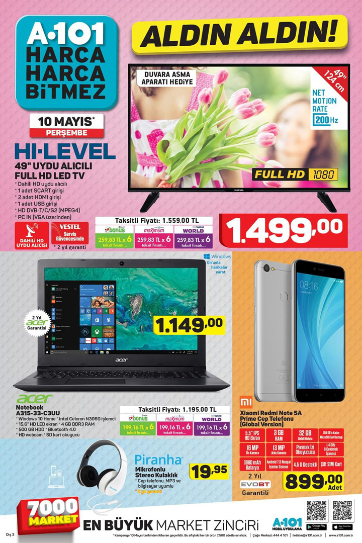 A101 10 Mayıs TV – Telefon – PC Aktüel ürünleri