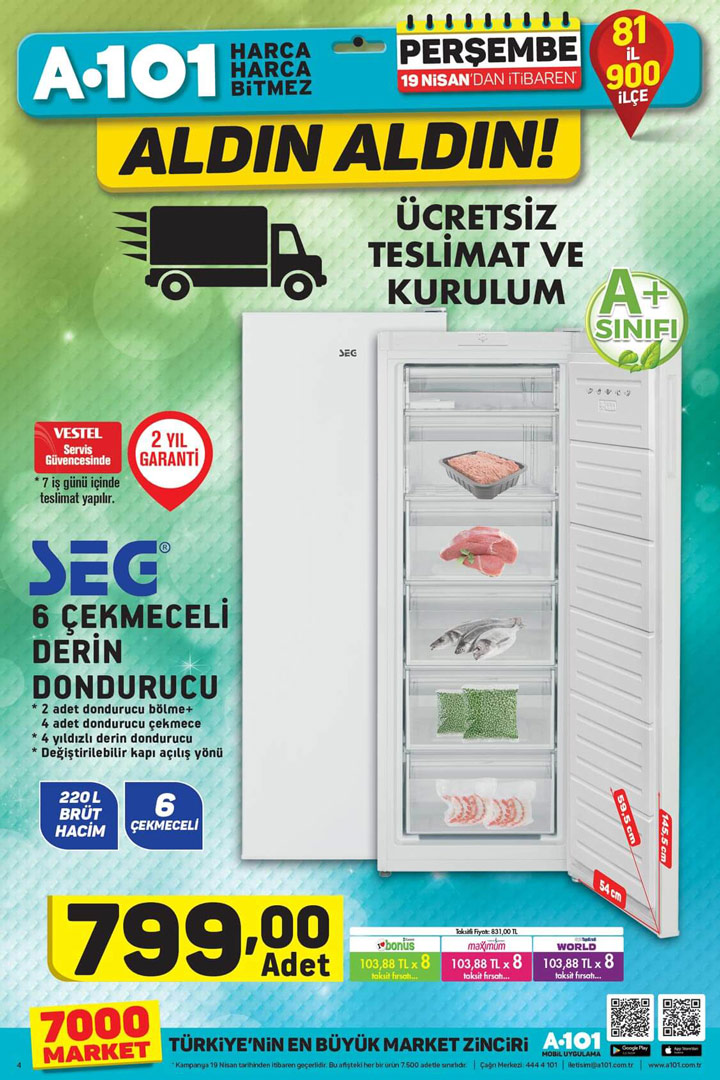 A101 19 Nisan 2018 Aktüel SEG 6 Çekmeceli Derin Dondurucu