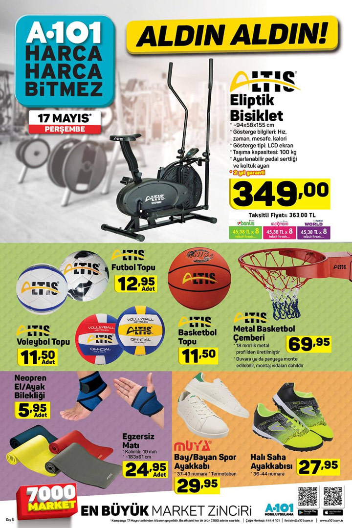 A101 17 Mayıs 2018 – Spor & Egzersiz & Antrenman Aktüel