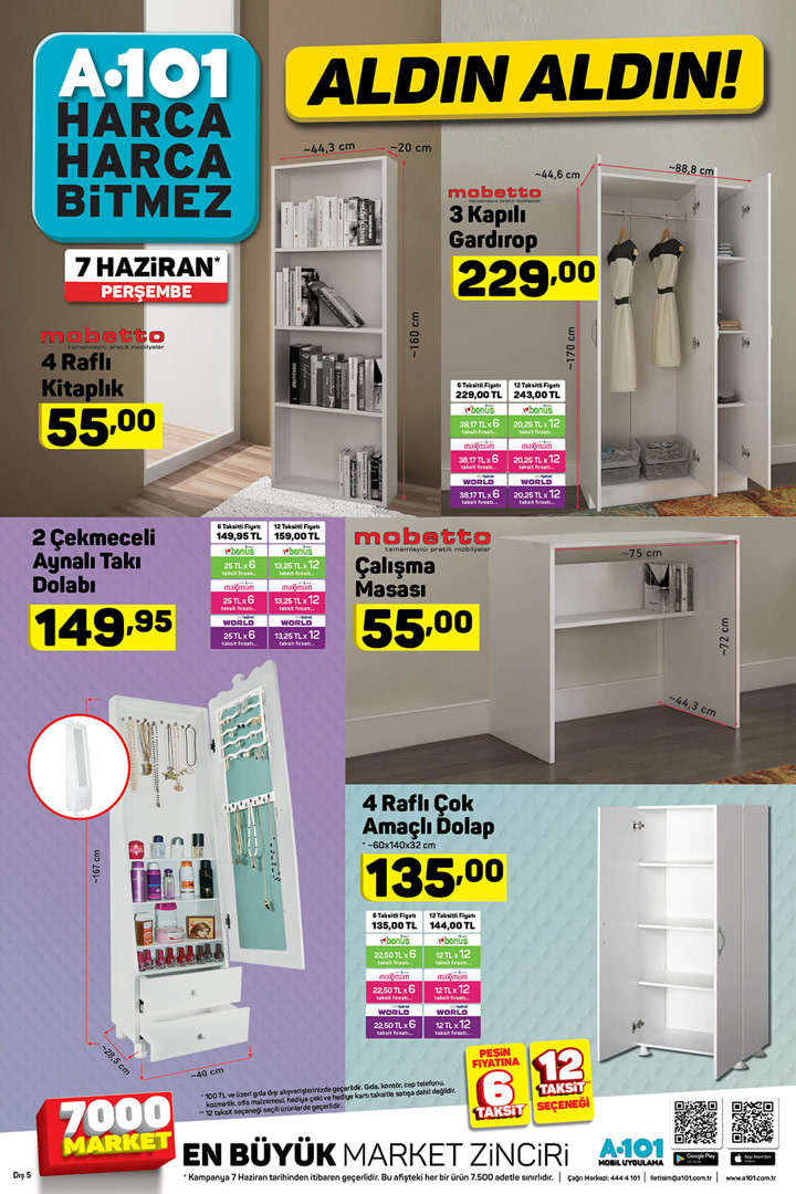 A101 7 Haziran Kitaplık – Gardırop – Masa – Aynalı Takı Dolabı