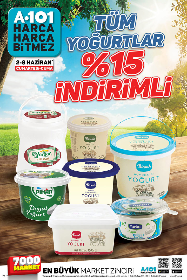 A101 Tüm Yoğurtlarda %15 İndirim – 2 Haziran & 8 Haziran