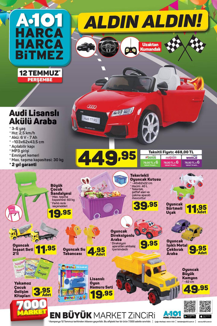 A101 12 Temmuz Akülü Araba ve Oyuncak Aktüel Ürünleri
