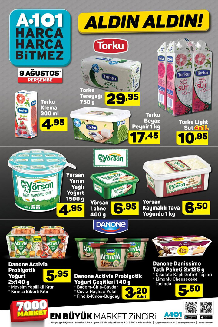 A101 9 Ağustos Torku &Yörsan & Danone Aktüel Kampanyaları