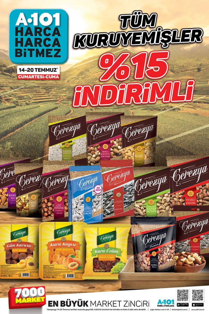 A101 Tüm Kuruyemişlerde %15 İndirim – 14 Temmuz 2018