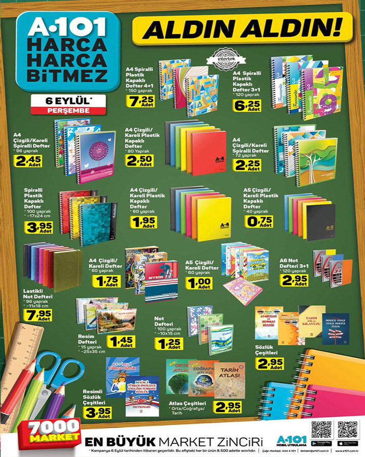 A101 6 Eylül Aktüel Kırtasiye Malzemeleri Katalog Sayfası