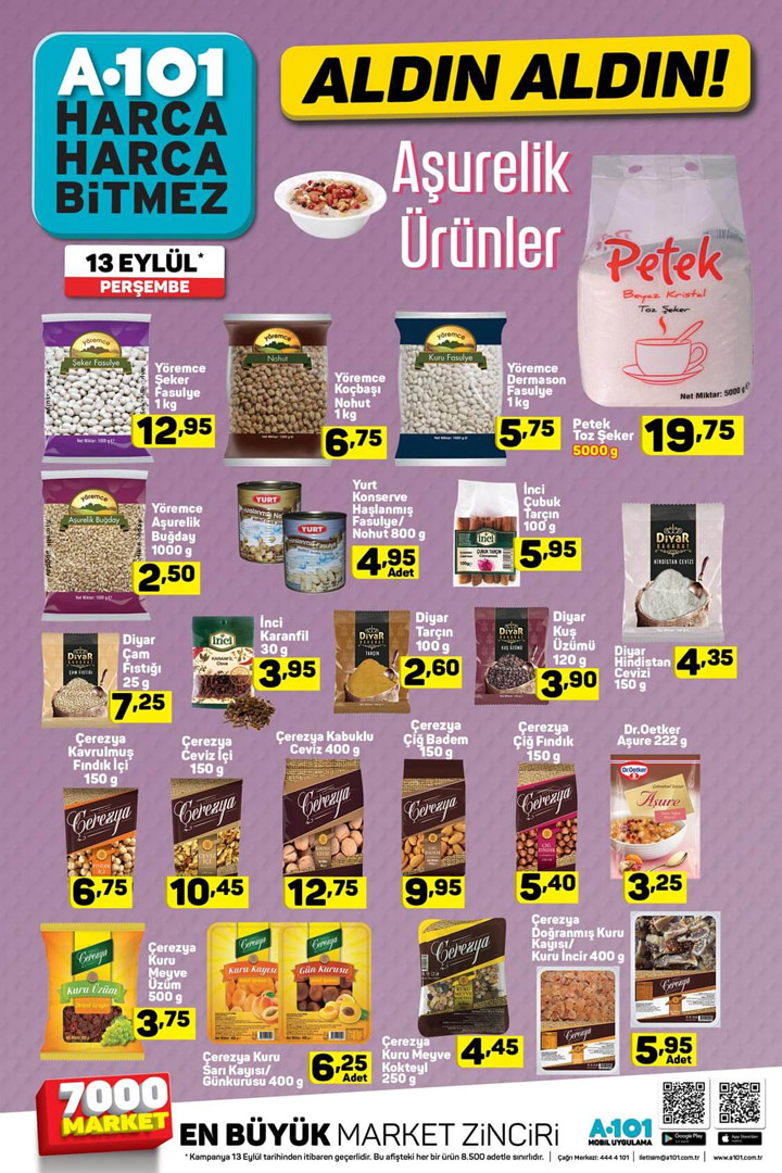 A101 13 Eylül 2018 Yeni İndirimler – Aşurelik Ürünler