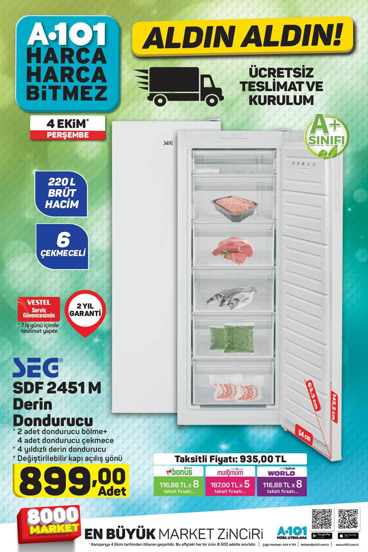 A101 4 ekim SEG SDF 2451M Derin Dondurucu Aktüel
