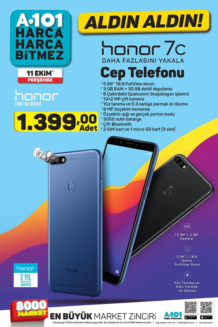 A101 11 Ekim Honor 7c Aktüel Ürün Kampanyası