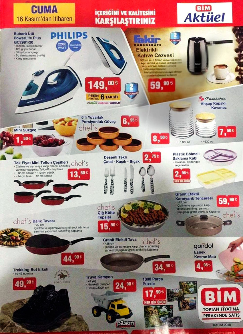 BİM Aktüel 16 Kasım 2018 Cuma Katalogları