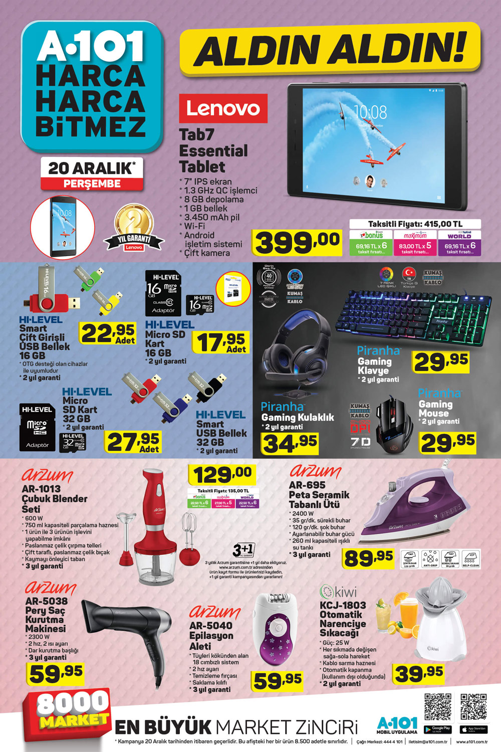 A101 20 Aralık Elektronik Aktüel Ürünler Listesi