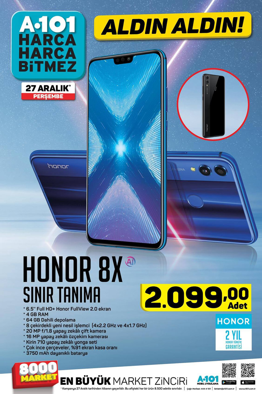 A101 27 Aralık Honor 8X Sınır Tanıma Aktüel Ürünü