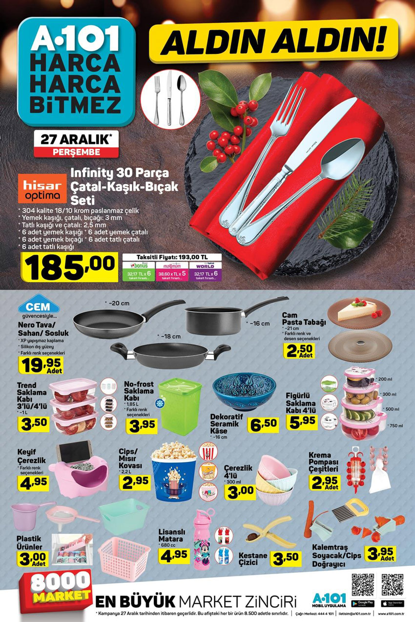 A101 27 Aralık Mutfak Aktüel Ürünler Kataloğu