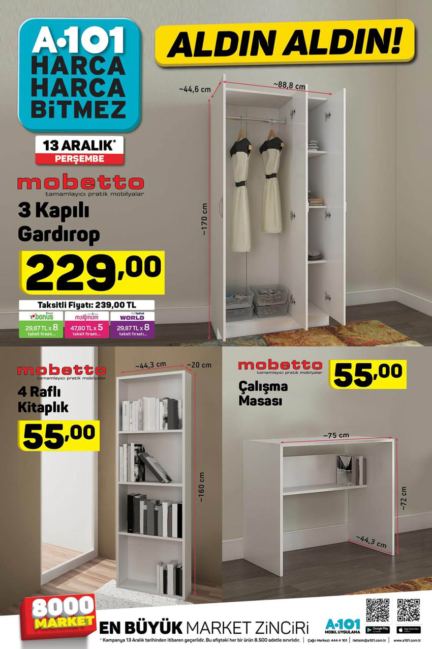 A101 Aktüel, 13 Aralık Mobilya Kampanyası Detayları