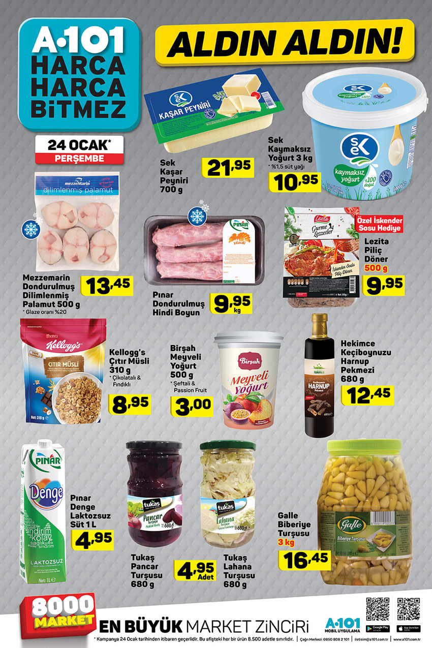 24 OCAK 2019 Perşembe A101 Gıda Spot Ürünler Listesi