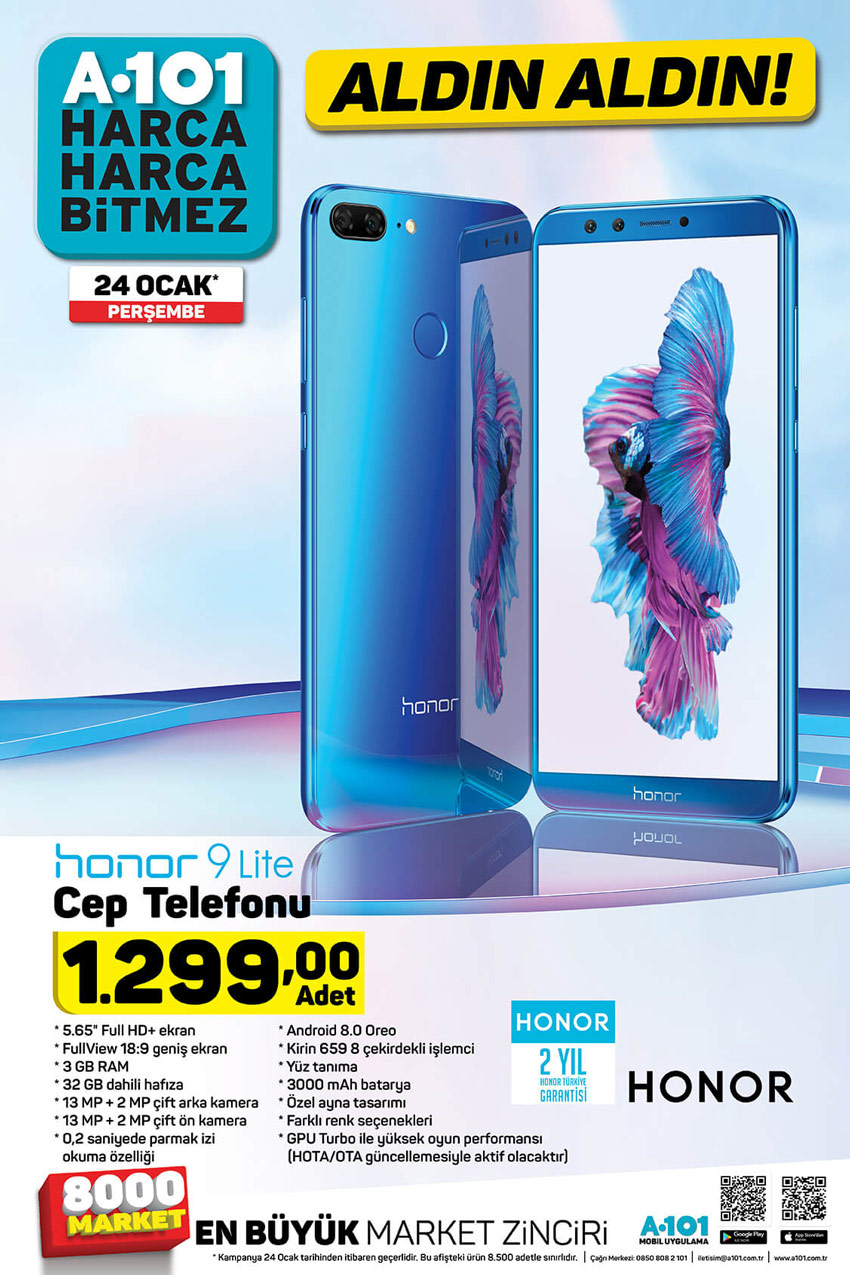 A101 24 Ocak Honor 9 Lite Cep Telefonu Aktüel Ürünü
