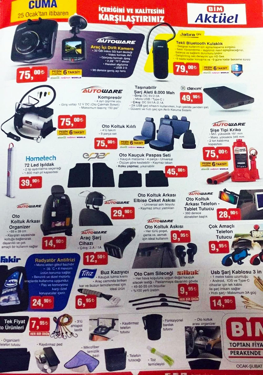 BİM 25 Ocak 2019 – Otomobil Aktüel Ürünler Kataloğu