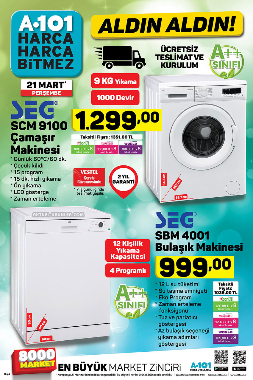 A101 21 Mart Beyaz Eşya İndirimleri Aktüel Kataloğu