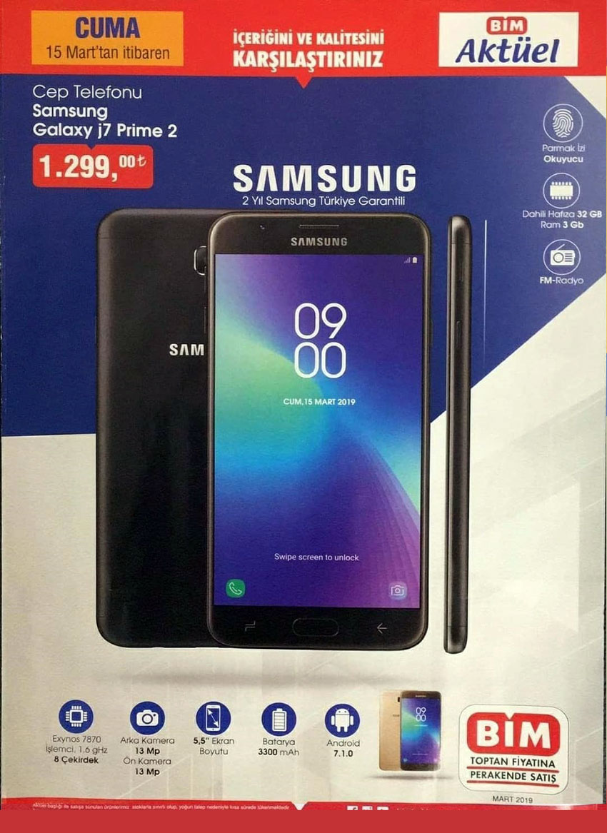 BİM Samsung J7 Prime 2 – 15 Mart 2019