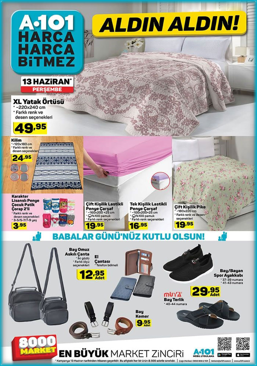 A101 Aktüel’de 13 Haziran Günü Ev Teksili Ürünleri Sayfası