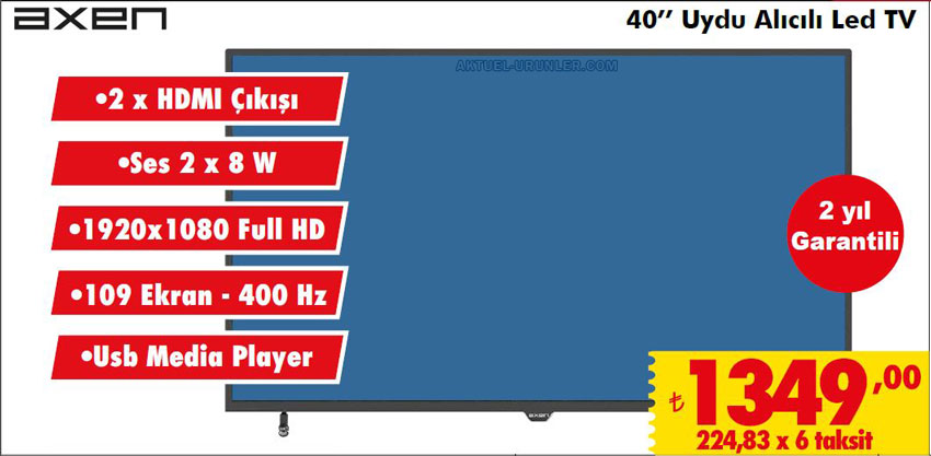 Axen 40'' Uydu Alıcılı LED TV | ŞOK 25 Mayıs