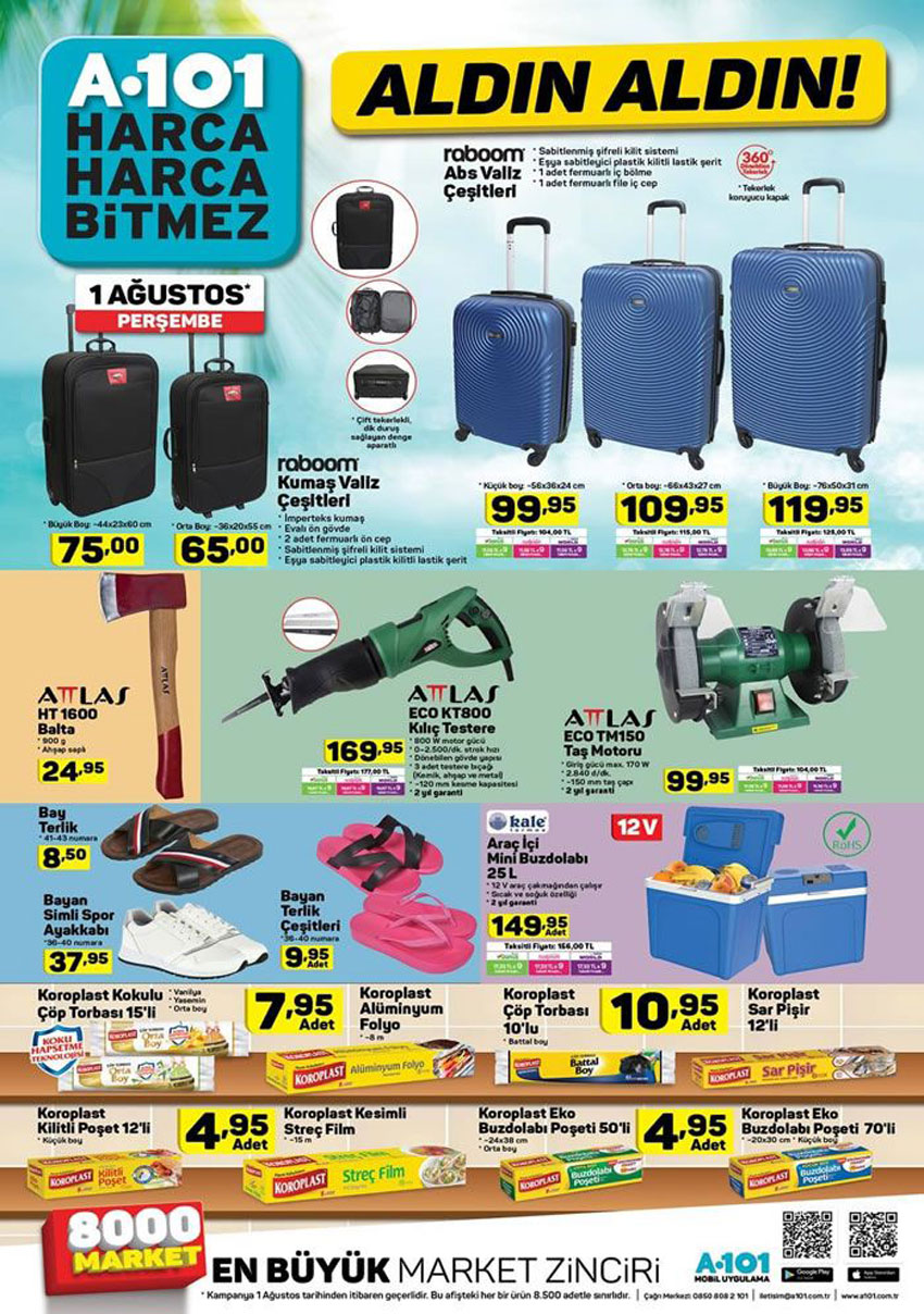 A101 1 Ağustos Büyük İndirimleri Seyahat Ürünleri Fırsatı
