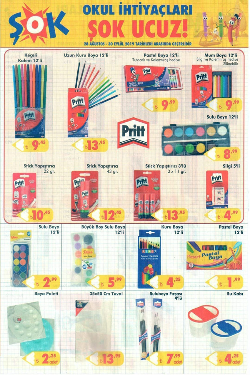 28 Ağustos – 30 Eylül, Şok Market Okul İhtiyaçları Kataloğu