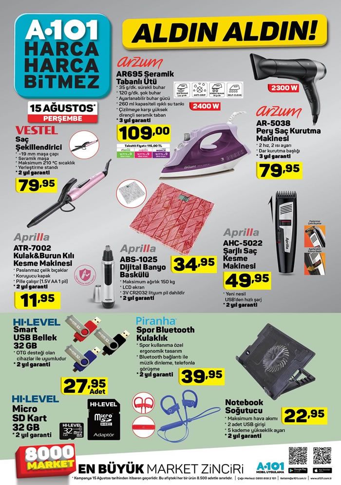 A101 Aktüel 15 Ağustos Lüzumlu Ürünler
