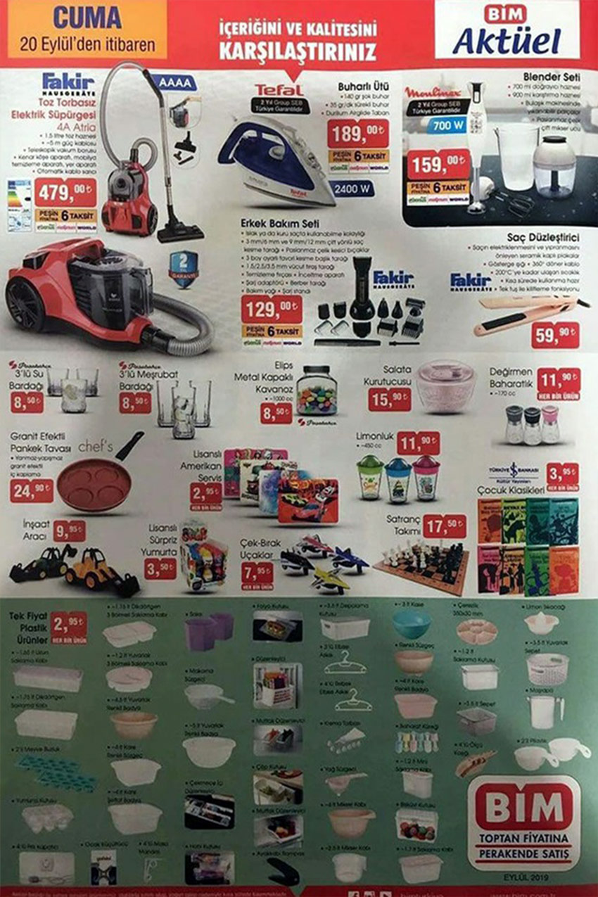 20 Eylül Bim Aktüel Mutfak Gereçleri Sayfası