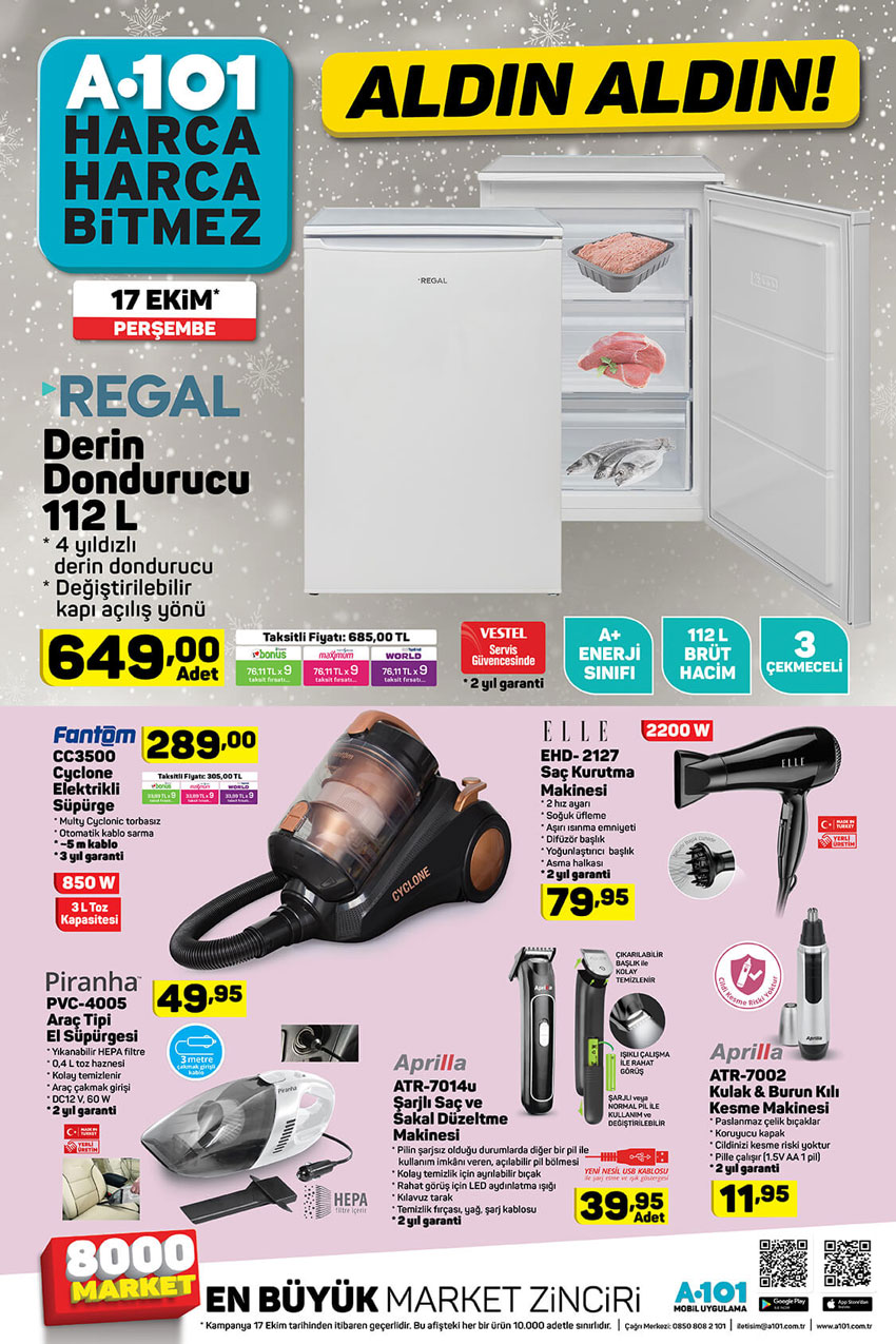 A101 Aktüel 17 Ekim Regal Derin Dondurucu Kataloğu