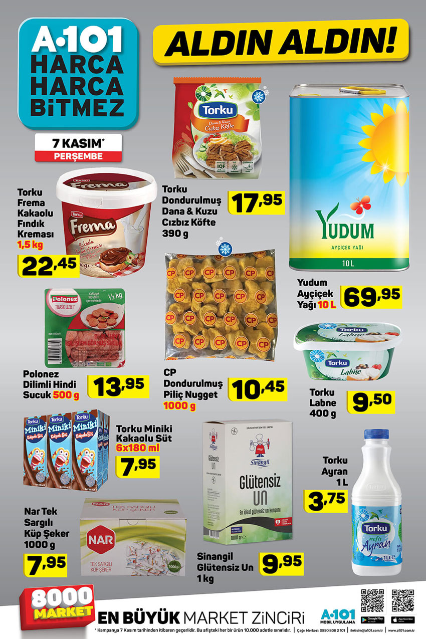 A101 Temel Gıda Ürünleri 7 Kasım 2019 Detayı