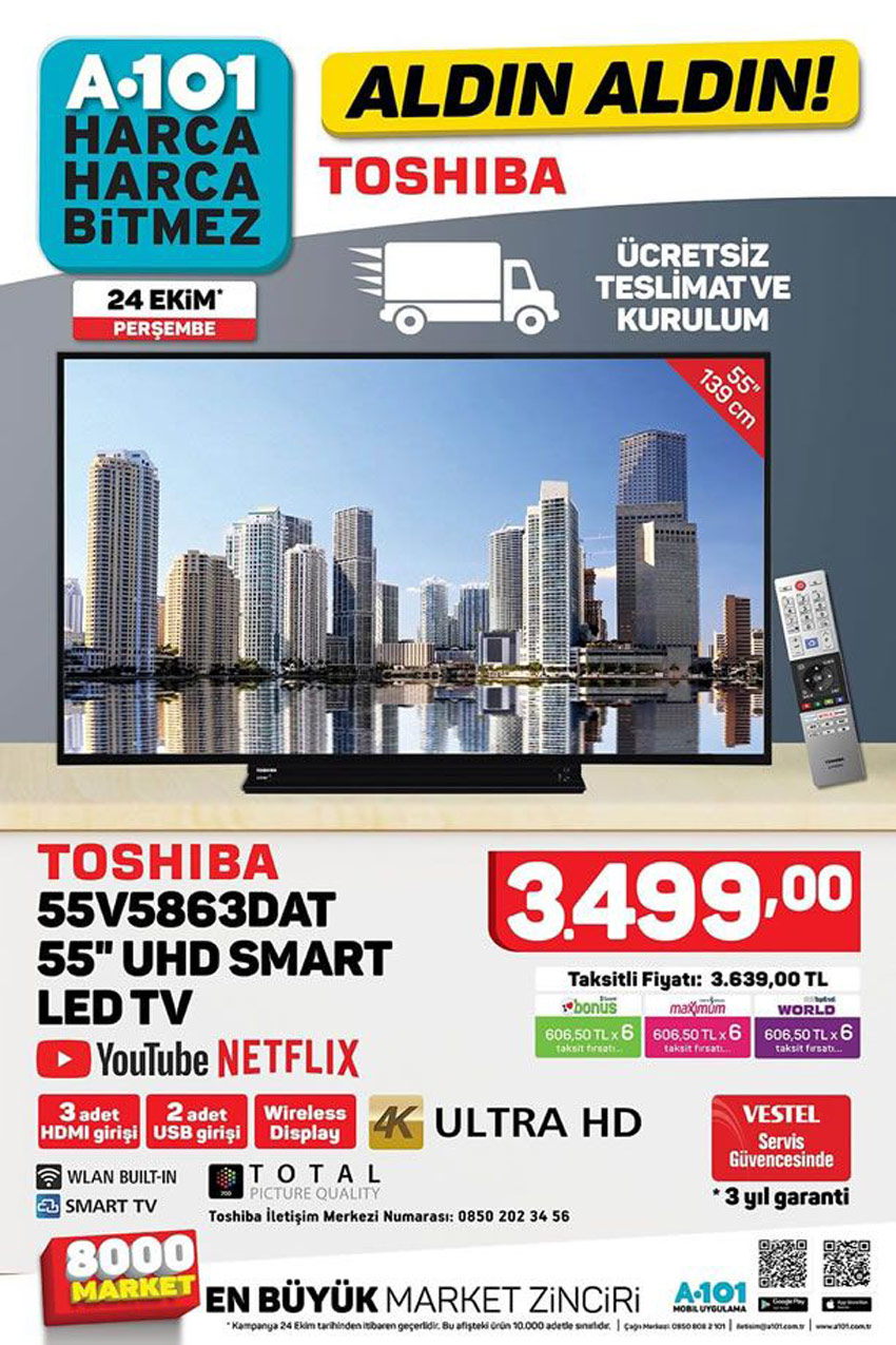 A101 Toshiba 55V5863 DAT UHD Smart LED TV İncelemesi